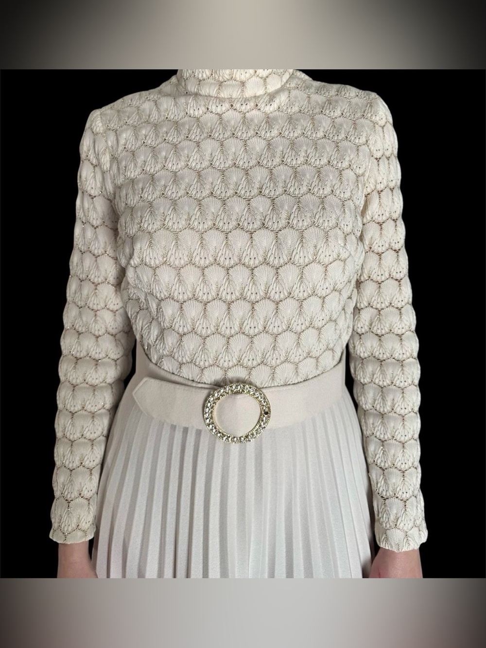Vintage 1970s Crochet Knitted Pleated Maxi Dress With Belt George Gerring Miami - Picture 3 of 10